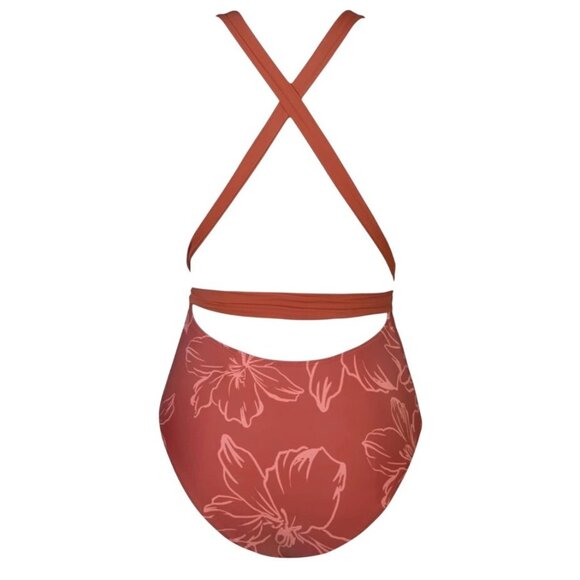 Cupshe Women’s XL One Piece Swimsuit Red Floral Deep V Neck Crisscross Tie Waist - Picture 5 of 8